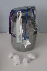 The finished wish jar with some of the audience-made stars