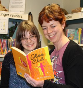 Phoebe and I look at her exclusive copy of Glee Club - two weeks before publication date