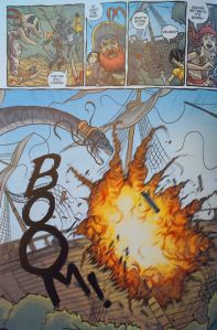 The explosion is blurred in the illustration, giving the illusion of movement - very clever on a static page!