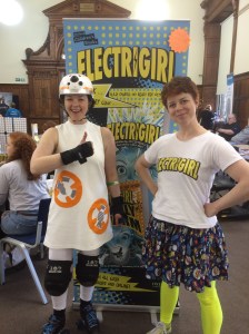 Author pal Susie Day attended in cosplay - as BB8 from Star Wars: The Force Awakens! Complete with roller skates! The effort was rewarded as she was declared a prize-winner in the cosplaying competition!