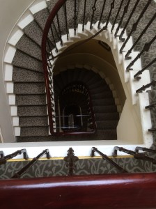 The staircase at the Roxburghe Hotel, where I stayed in luxury in Edinburgh - but the view from the 3rd floor did make me VERY wobbly!