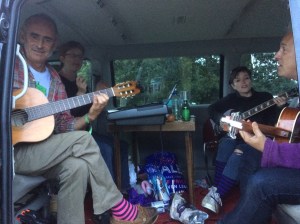 Rehearsing in Paul Stickland's van